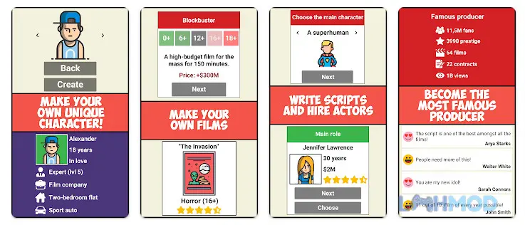 Ảnh 2 của Tải Movie Director Simulator Apk 1.2.4 cho Android iOs Giao diện chính của Movie Director Simulator, hiển thị các lựa chọn quản lý