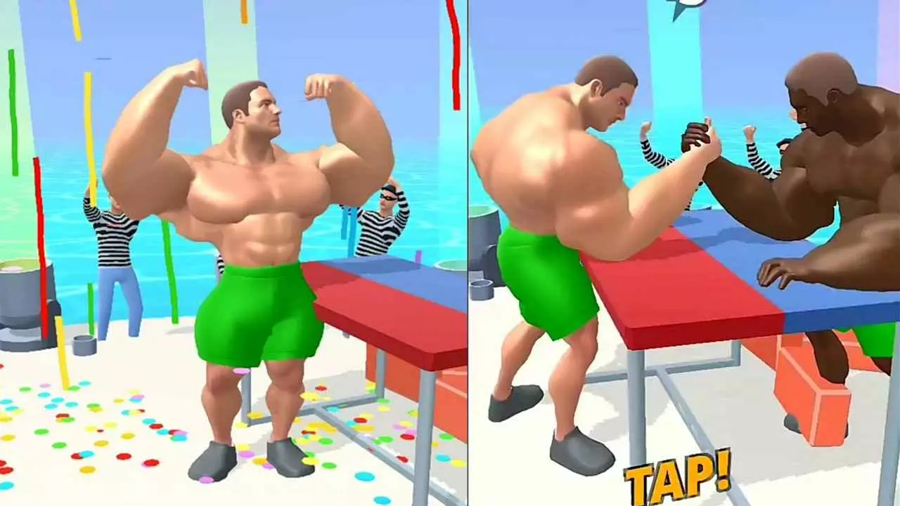 Ảnh 3 của Tải game Muscle Rush Mod APK 1.2.1 (Nâng cấp miễn phí) Giao diện tùy chỉnh nhân vật trong game Muscle Rush, với nhiều lựa chọn trang phục và phụ kiện