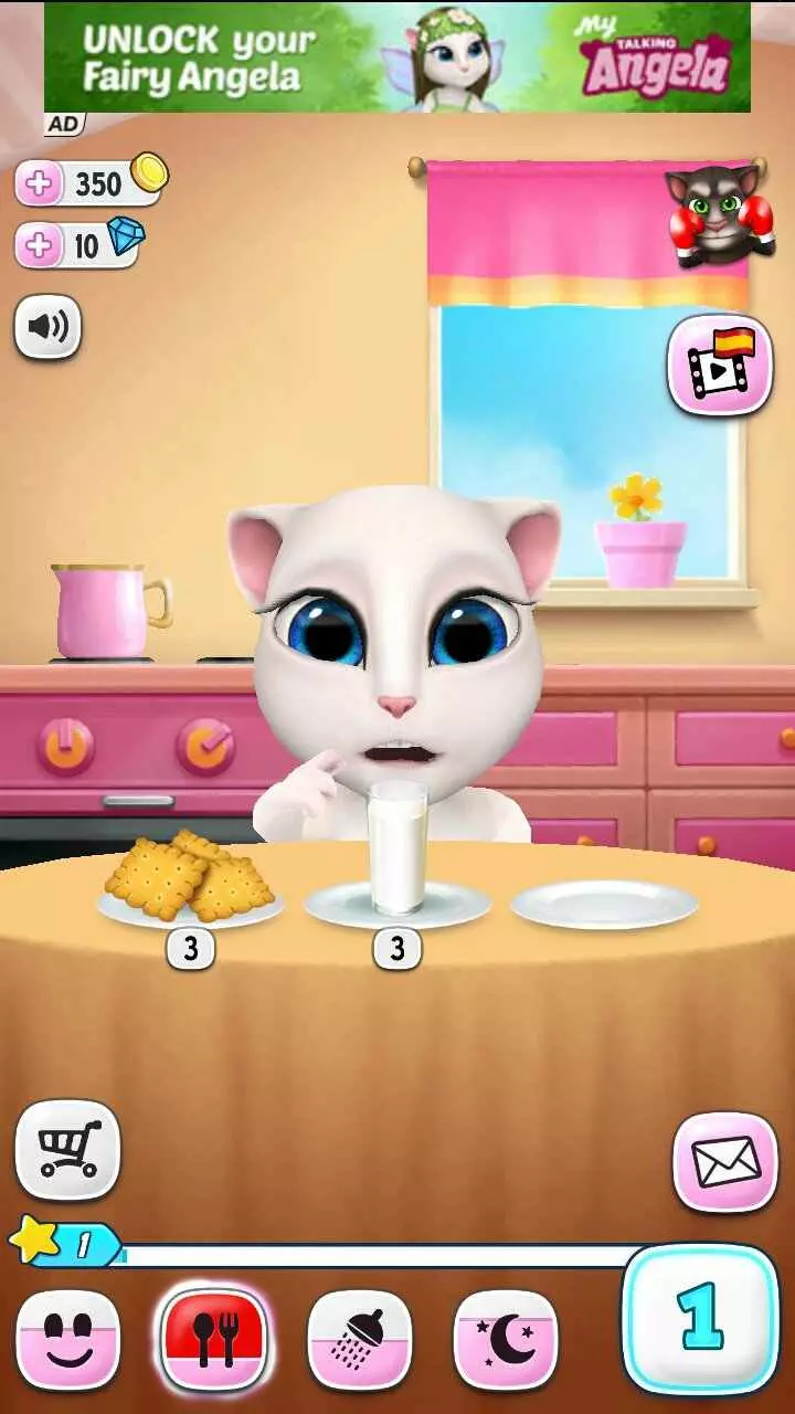 Ảnh 3 của My Talking Angela Mod APK v7.3.1.6282 (Menu, Vô Hạn Tiền) Angela đang ăn một món ăn vặt trong My Talking Angela
