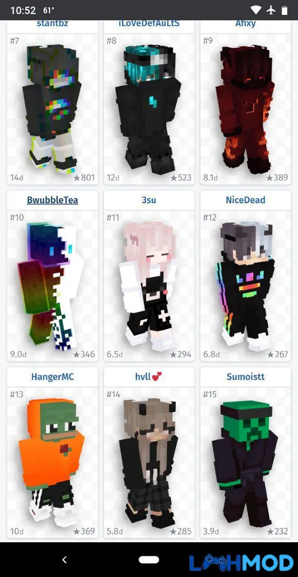 Ảnh 3 của Tải ứng dụng NameMC Apk 1.10 cho Android, IOS Màn hình hiển thị các tùy chọn để tải skin và quản lý tài khoản