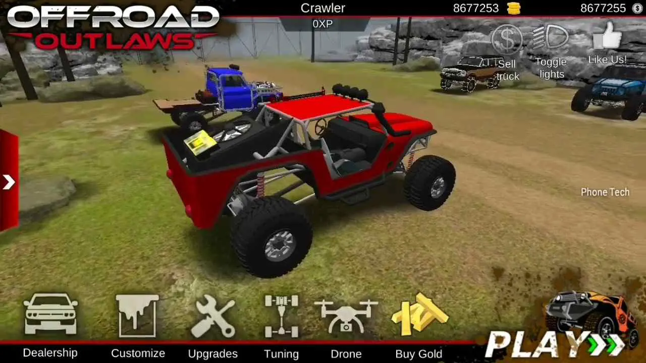 Ảnh 4 của Tải game Offroad Outlaws Mod APK v6.7.1 (Vô Hạn Tiền) Cảnh xe off-road đang đua trên địa hình sa mạc với hiệu ứng bụi