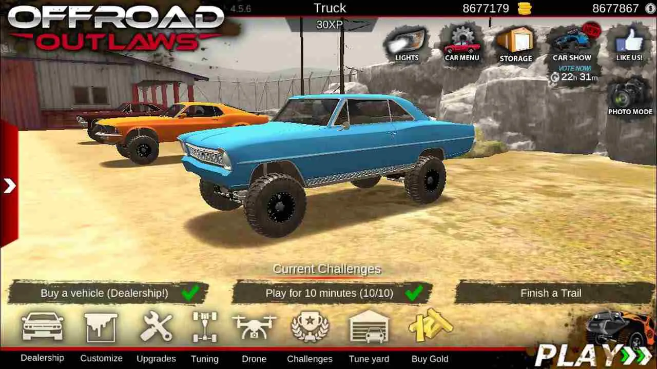 Ảnh 5 của Tải game Offroad Outlaws Mod APK v6.7.1 (Vô Hạn Tiền) Cảnh xe off-road đang biểu diễn động tác bốc đầu trên đường đua