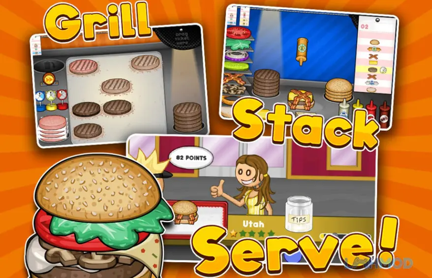 Ảnh 2 của Tải Papas Burgeria Mod Apk 1.2.1 (Vô Hạn Tiền) cho Android iOs Khách hàng đang gọi món tại quầy của Papas Burgeria, với nhiều lựa chọn đa dạng