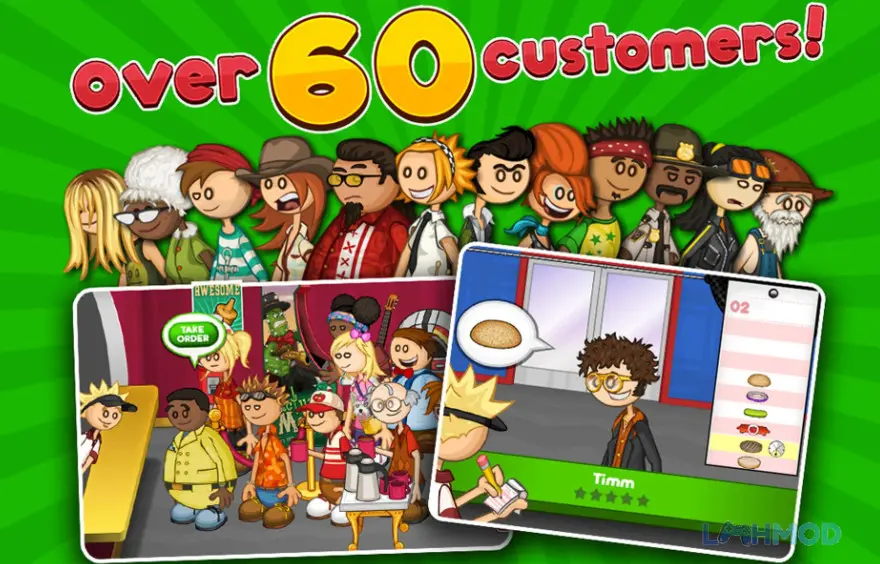 Ảnh 3 của Tải Papas Burgeria Mod Apk 1.2.1 (Vô Hạn Tiền) cho Android iOs Người chơi đang chế biến burger tại khu vực bếp, với đầy đủ nguyên liệu và dụng cụ