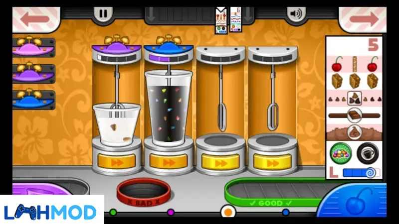 Ảnh 3 của Tải Papa’s Freezeria To Go! Mod Apk 1.2.1 (Vô hạn tiền) Giao diện bếp làm kem trong Papa's Freezeria To Go! với các nguyên liệu