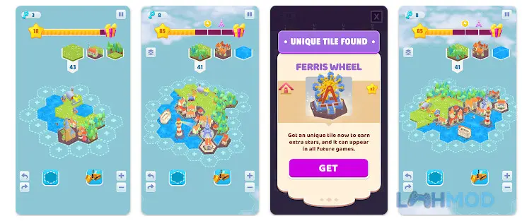 Ảnh 2 của Tải Perfect Lands Apk 1.6.1 cho Android iOs Cảnh quan Perfect Lands với các mảnh ghép lục giác và công trình nhỏ