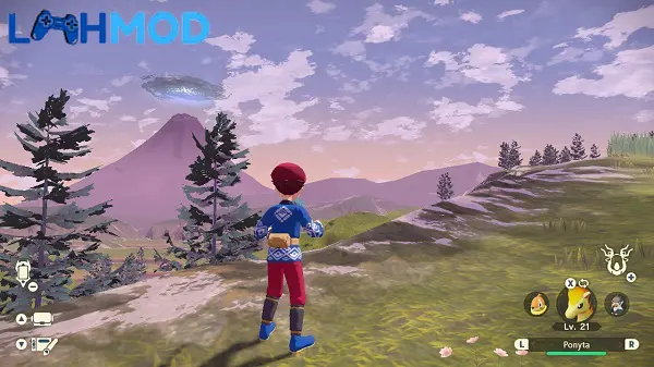 Ảnh 1 của Tải Pokémon Legends: Arceus APK 1.0.1 cho Android iOS Nhân vật chính đang quan sát Pokémon hoang dã trong môi trường Hisui