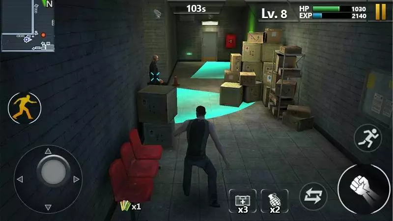 Ảnh 2 của Tải game Prison Escape Mod APK 1.1.6 (Vô Hạn Tiền) Góc nhìn từ trên cao xuống một khu vực đông đúc trong nhà tù, có nhiều tù nhân và lính canh