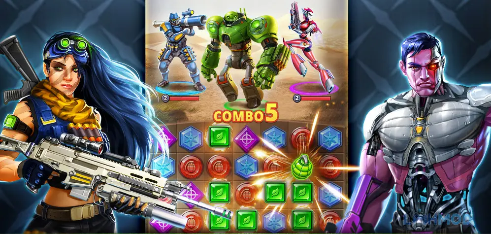 Ảnh 1 của Tải Puzzle Combat Match-3 RPG Mod Mod Apk 48.0.1 (Vô hạn tiền) cho Android iOs Giao diện chiến đấu trong Puzzle Combat với cơ chế ghép 3
