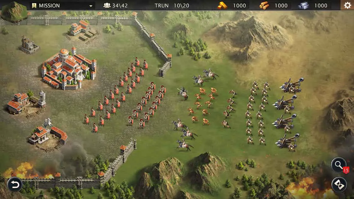 Ảnh 4 của Tải game Rome Empire War Mod APK 324 (Vô Hạn Tiền) Bản đồ chiến trường với các đơn vị quân đội đang giao tranh ác liệt