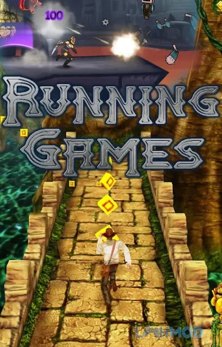 Ảnh 2 của Tải Running Games Apk 1 cho Android iOs Nhân vật đang chạy trên đường ray xe lửa, vượt qua chướng ngại vật