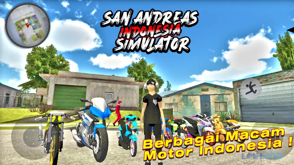 Ảnh 1 của Tải SanAndreas Simulator Indonesia Mod Apk 1.5 (Vô Hạn Tiền) cho Android iOs Chân dung nhân vật Windah Basudara cùng chiếc mô tô khởi đầu cuộc phiêu lưu