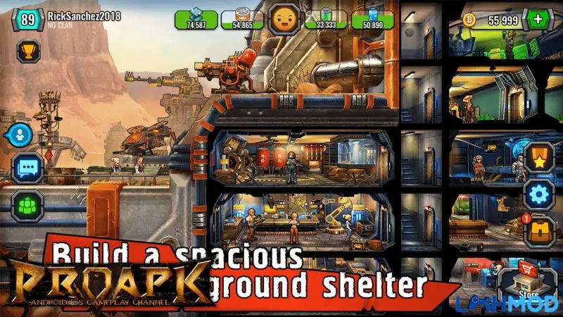 Ảnh 1 của Tải Shelter War Apk 1.11323.22 cho Android Cảnh quan căn cứ ngầm trong Shelter War với các công trình được xây dựng