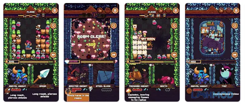 Ảnh 1 của Tải Shovel Knight Pocket Dungeon Apk 1.0.5998 cho Android iOs Shovel Knight chiến đấu giữa các khối kẻ thù trong ngục tối