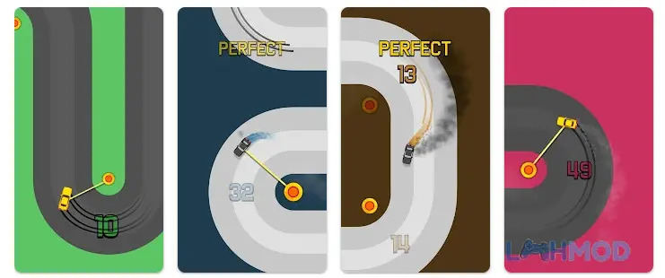 Ảnh 1 của Tải Sling Drift Mod Apk 3.8 (Vô hạn Kim Cương) cho Android iOs Chiếc xe đang drift trên đường đua nhiều màu sắc của Sling Drift