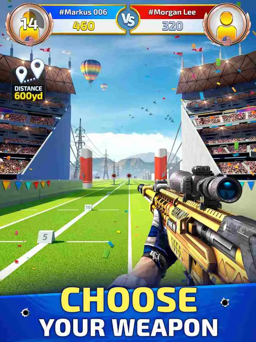 Ảnh 2 của Sniper Champions Mod APK 1.2.8 (Menu, Miễn phí SHOP, Coins) Giao diện chính của game Sniper Champions Mod với các tùy chọn và menu