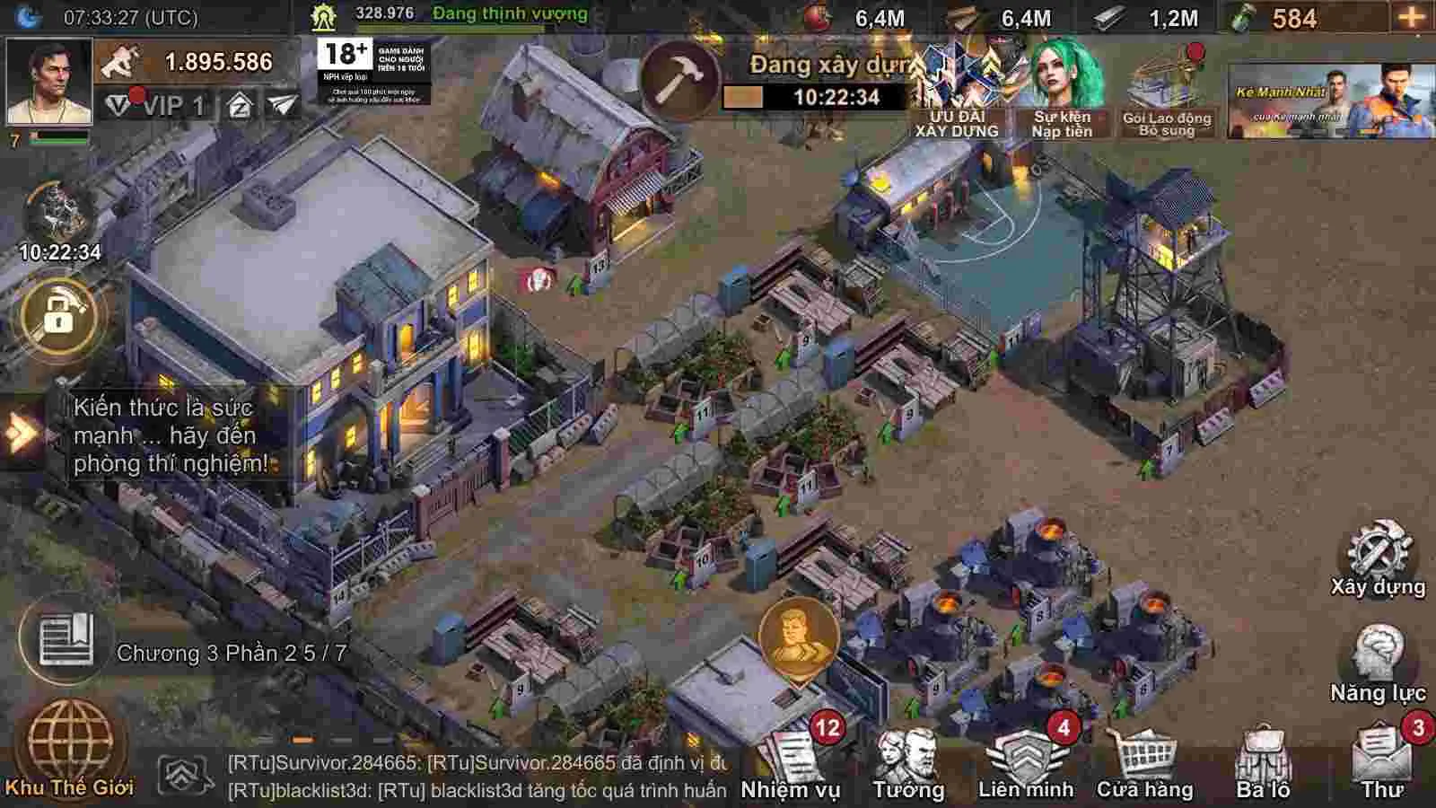 Ảnh 2 của State of Survival Mod APK 1.19.10 (Menu, Hồi Chiêu, Sát Thương) Giao diện căn cứ trong State of Survival Mod với các công trình đang được xây dựng