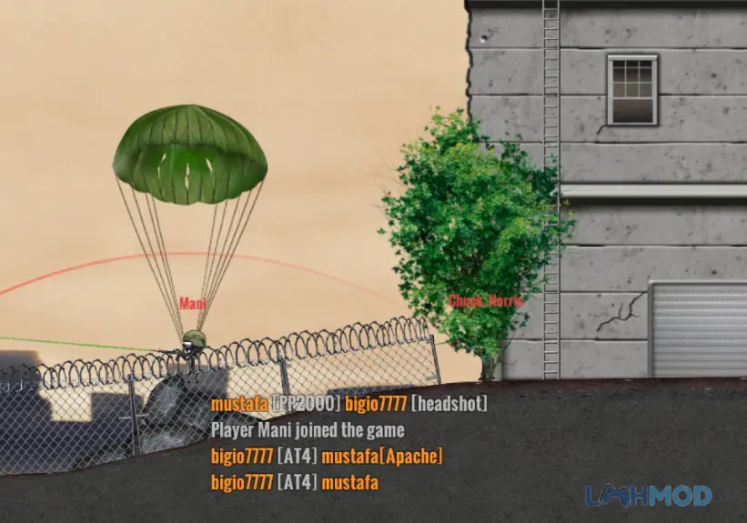 Ảnh 4 của Tải Stickman Battlefields Mod Apk 2.1.1 (Mod Money/Ammo) cho Android iOs Một chiến binh người que đang lái máy bay trực thăng tấn công trong môi trường đô thị bị phá hủy