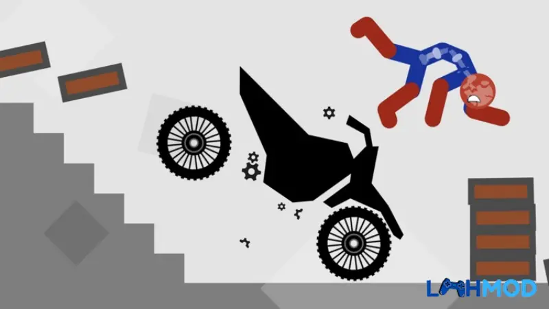 Ảnh 2 của Tải Stickman Dismounting Mod Apk v3.1 (Vô hạn tiền) Cảnh người que va chạm mạnh mẽ với chướng ngại vật trong Stickman Dismounting