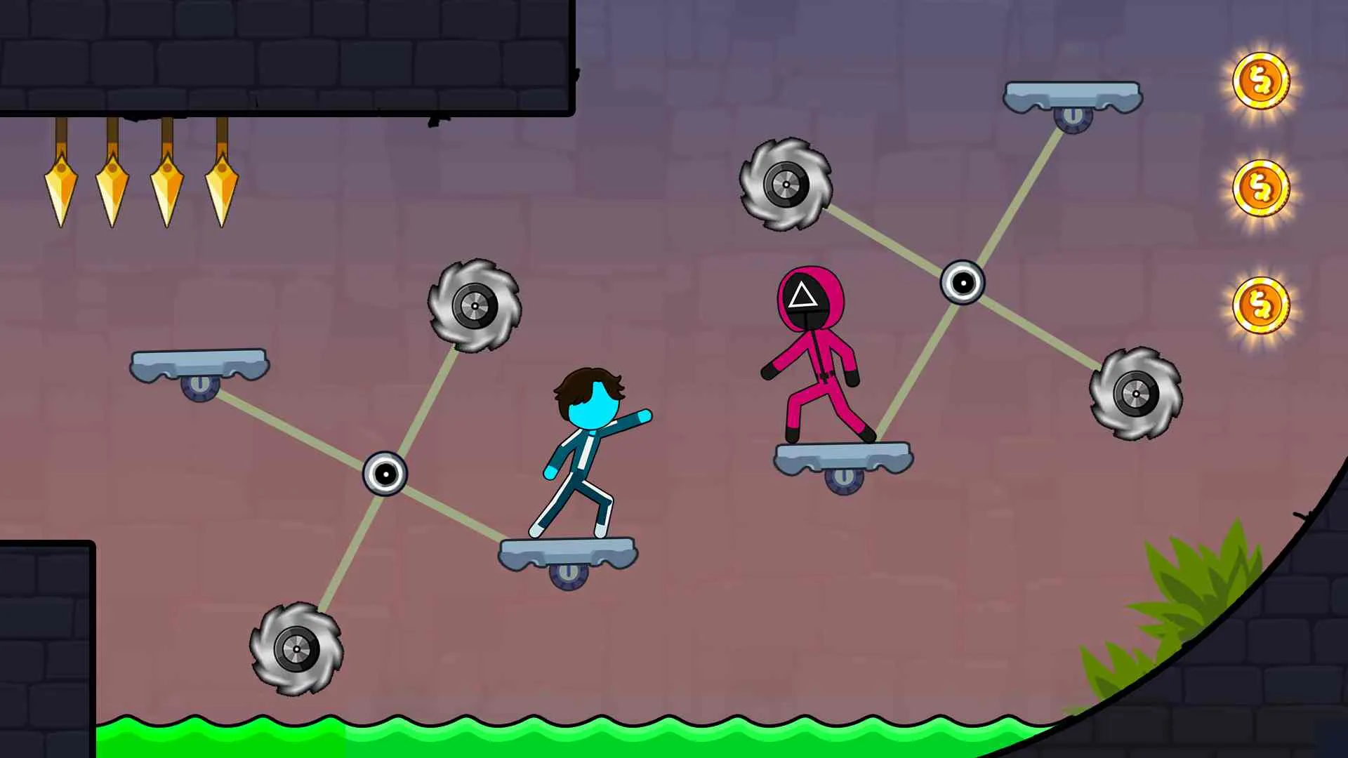 Ảnh 2 của Stickman Red boy and Blue girl Mod APK 2.0.2 (Menu, Tốc độ, Tiền) Hai nhân vật Red boy và Blue girl trong một màn chơi giải đố