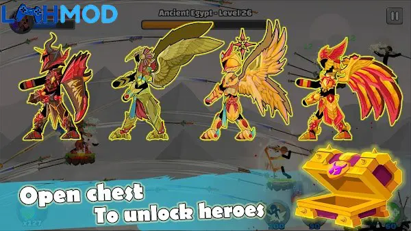Ảnh 2 của Stickman Spear Legend MOD APK 1.08 (Vô hạn tiền) Alt text mô tả người chơi Stickman đối mặt với nhiều quái vật đang tấn công trong Stickman Spear Legend