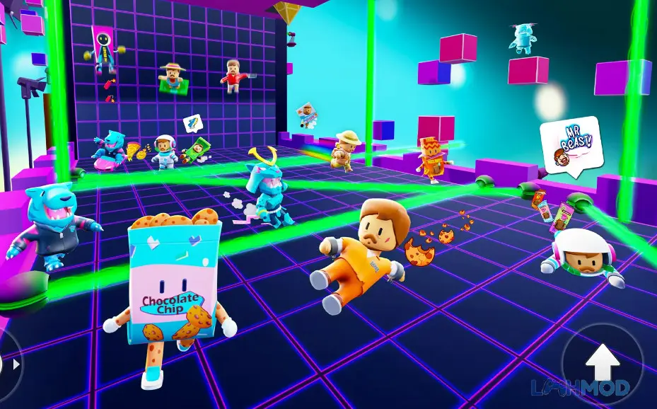 Ảnh 2 của Stumble Guys Mod Apk (Unlimited Money/Gems) v0.87.5 Cảnh các nhân vật Stumbler đang vượt chướng ngại vật trong một vòng đua