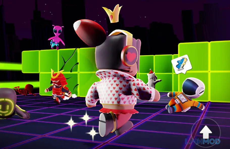 Ảnh 4 của Stumble Guys Mod Apk (Unlimited Money/Gems) v0.87.5 Một nhóm nhân vật Stumbler đang trượt trên đường băng trong game