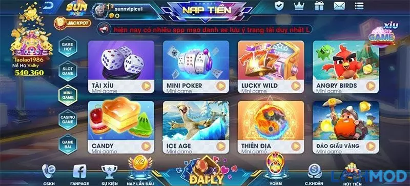 Ảnh 3 của Tải Sumvip APK – Game Bài Đổi Thưởng Trực Tuyến 2025 Các thể loại trò chơi phong phú có trong ứng dụng Sumvip