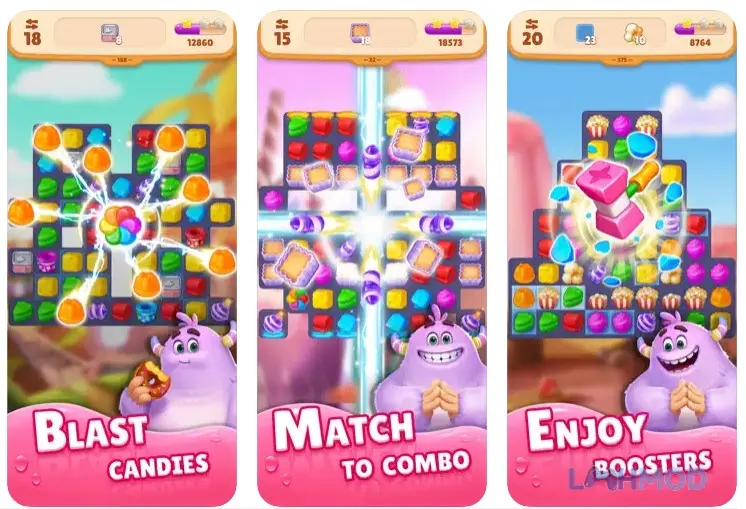 Ảnh 2 của Tải Sweet Crunch-Trò Chơi Ghép 3 Mod Apk 1.9.6 (Vô Hạn Tiền) cho Android iOs Màn hình chơi game Sweet Crunch với các viên kẹo