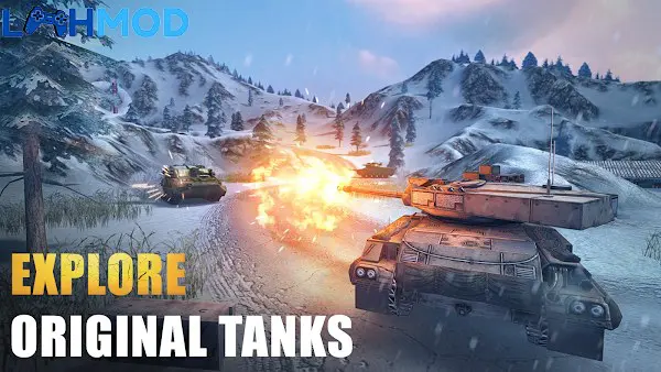 Ảnh 4 của Tải Tank Force APK 4.93.6 cho Android iOS Ba chiếc xe tăng hạng nặng đang lao vào giao tranh trên chiến trường