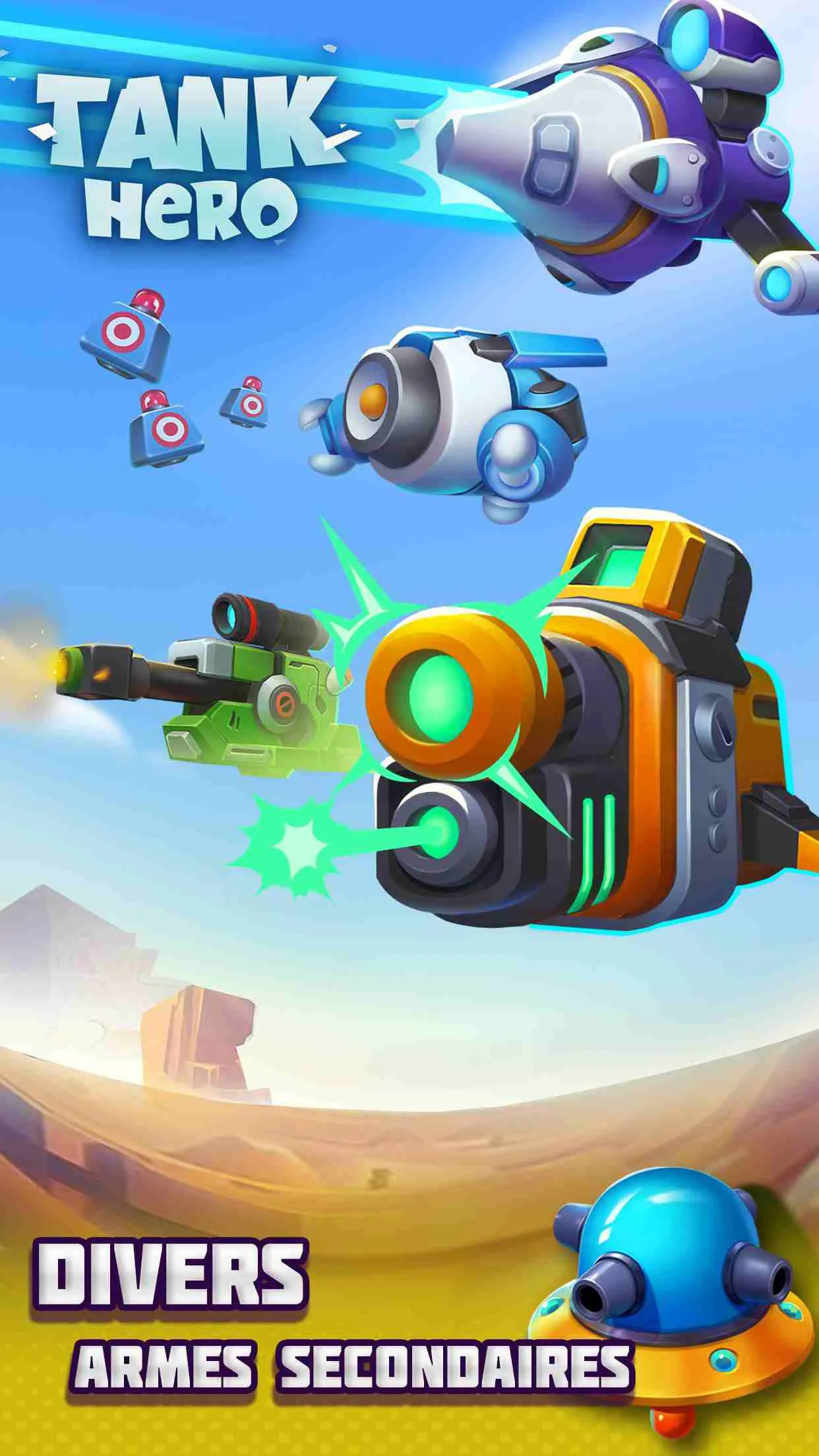 Ảnh 4 của Tải game Tank Hero Mod APK 1.9.7 (Bất tử, onehit, quà tặng) Giao diện Tank Hero mod hiển thị các tính năng nâng cao