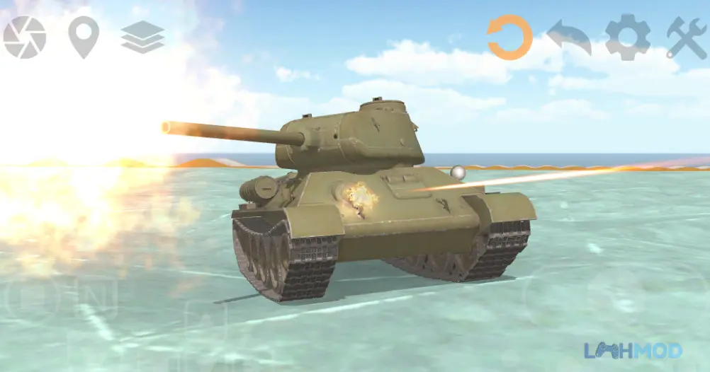 Ảnh 3 của Tank Physics Mobile Mod Apk 3.5 (Không quảng cáo) Giao diện lựa chọn và tùy chỉnh các loại xe tăng khác nhau
