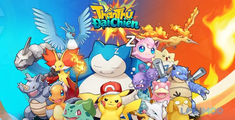 Ảnh 2 của Tải Thần Thú Đại Chiến Mod Apk 3.1.0.54539 (MOD Menu, 1 Hit, Bất Tử) cho Android iOs Thần Thú Đại Chiến: Giao diện chiến đấu màn hình ngang với các Pokemon