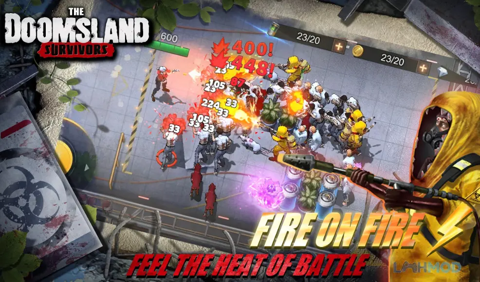 Ảnh 2 của Tải The Doomsland Survivors Mod Apk 1.2.8 (God Mode, Attack Multiplier) cho Android iOs Một người chơi điều khiển nhân vật với giao diện kỹ năng và item đang được hiển thị