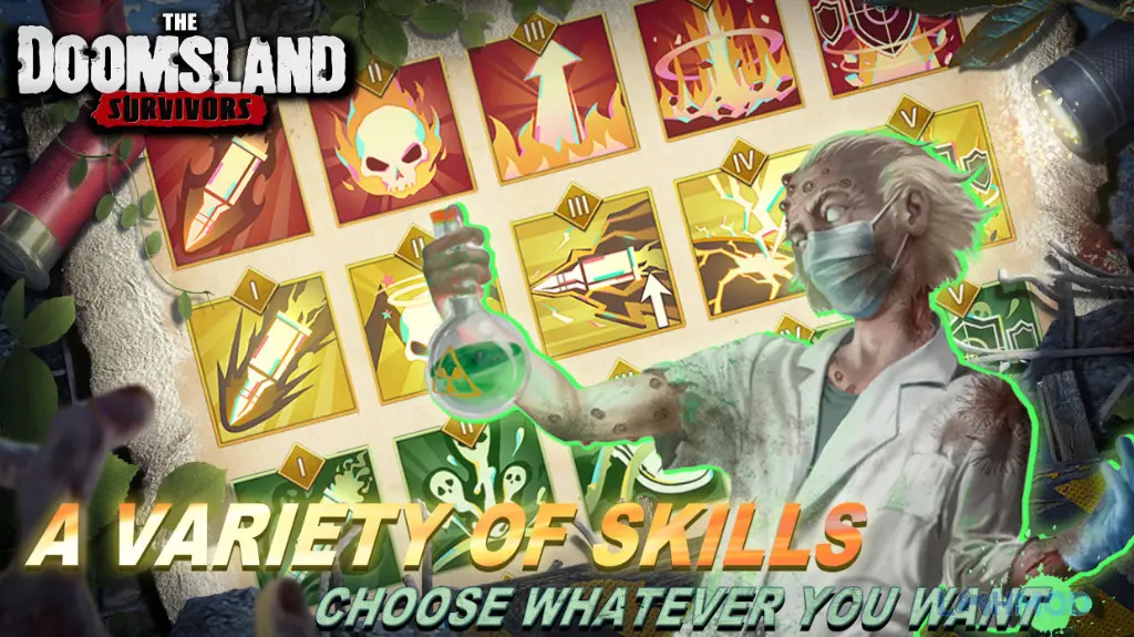 Ảnh 3 của Tải The Doomsland Survivors Mod Apk 1.2.8 (God Mode, Attack Multiplier) cho Android iOs Một người chơi đang chiến đấu trong một khu vực bị phá hủy, với hiệu ứng kỹ năng nổi bật