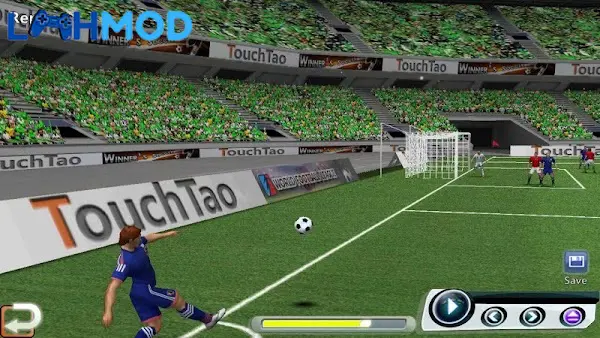 Ảnh 2 của Tải Thế giới Football League APK 1.9.9.9 Android iOS Giao diện trận đấu trong Thế giới Football League với cầu thủ đang tranh bóng trên sân cỏ xanh