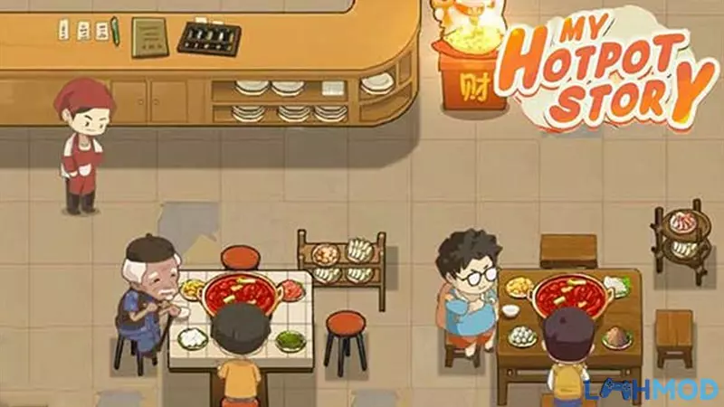 Ảnh 3 của Tải Hack Tiệm Lẩu Đường Hạnh Phúc Apk (MOD Vô hạn tiền, Kim Cương) v5.1.3 Cảnh người chơi quản lý nhà hàng lẩu trong Tiệm Lẩu Đường Hạnh Phúc với các biểu tượng tương tác