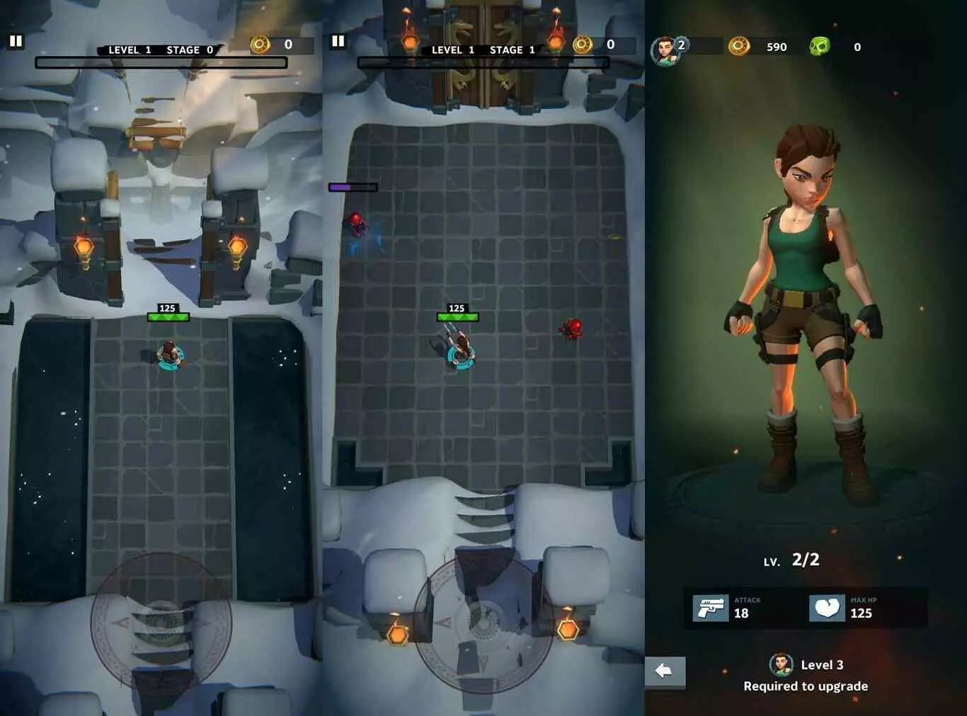 Ảnh 2 của Tomb Raider Reloaded Mod APK 0.18.1 (Menu, Không Bị Thương, Chạy Nhanh) Cảnh chiến đấu của Lara Croft với quái vật trong Game Tomb Raider Reloaded Mod