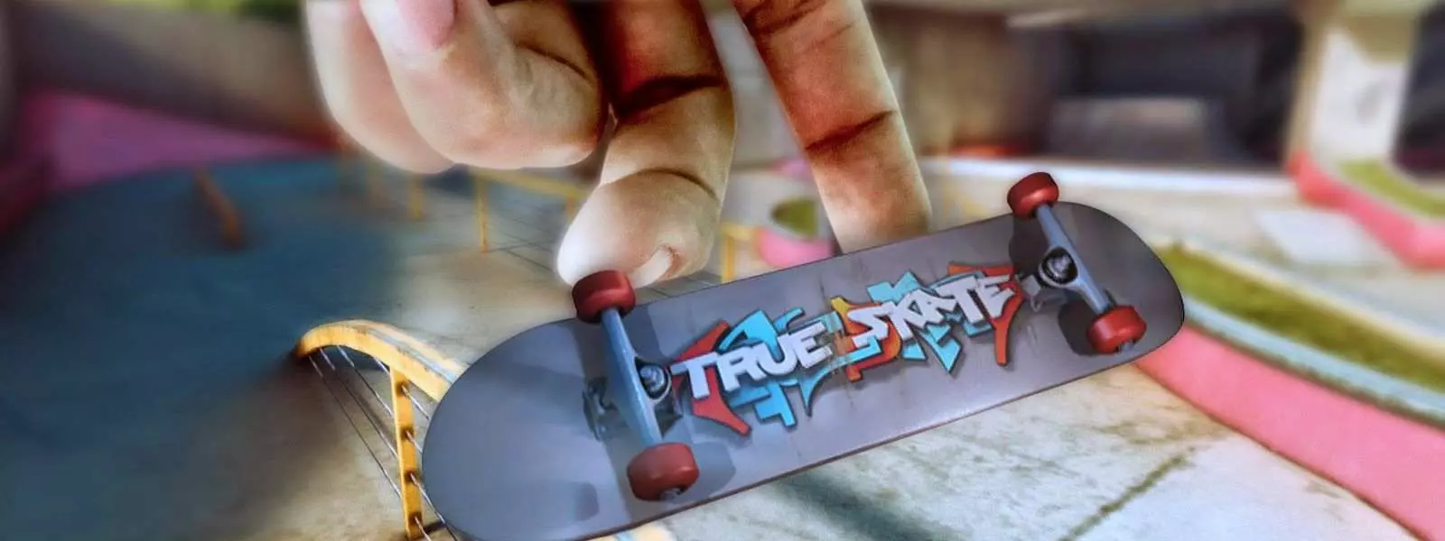 Ảnh 1 của Tải game True Skate Mod APK 1.5.92 (Menu, Vô Hạn Tiền) Cảnh một chiếc ván trượt đang lướt trên đường ray trong game True Skate