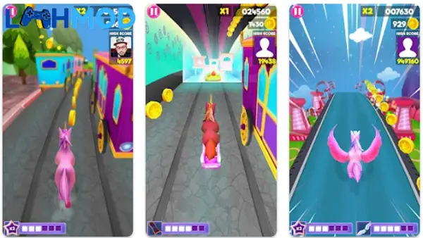 Ảnh 3 của Tải Unicorn Running Game APK v1.7.3 cho Android iOS Một chú kỳ lân dễ thương với đôi cánh cầu vồng đang nhảy qua các chướng ngại vật trong một thế giới thần tiên đầy màu sắc