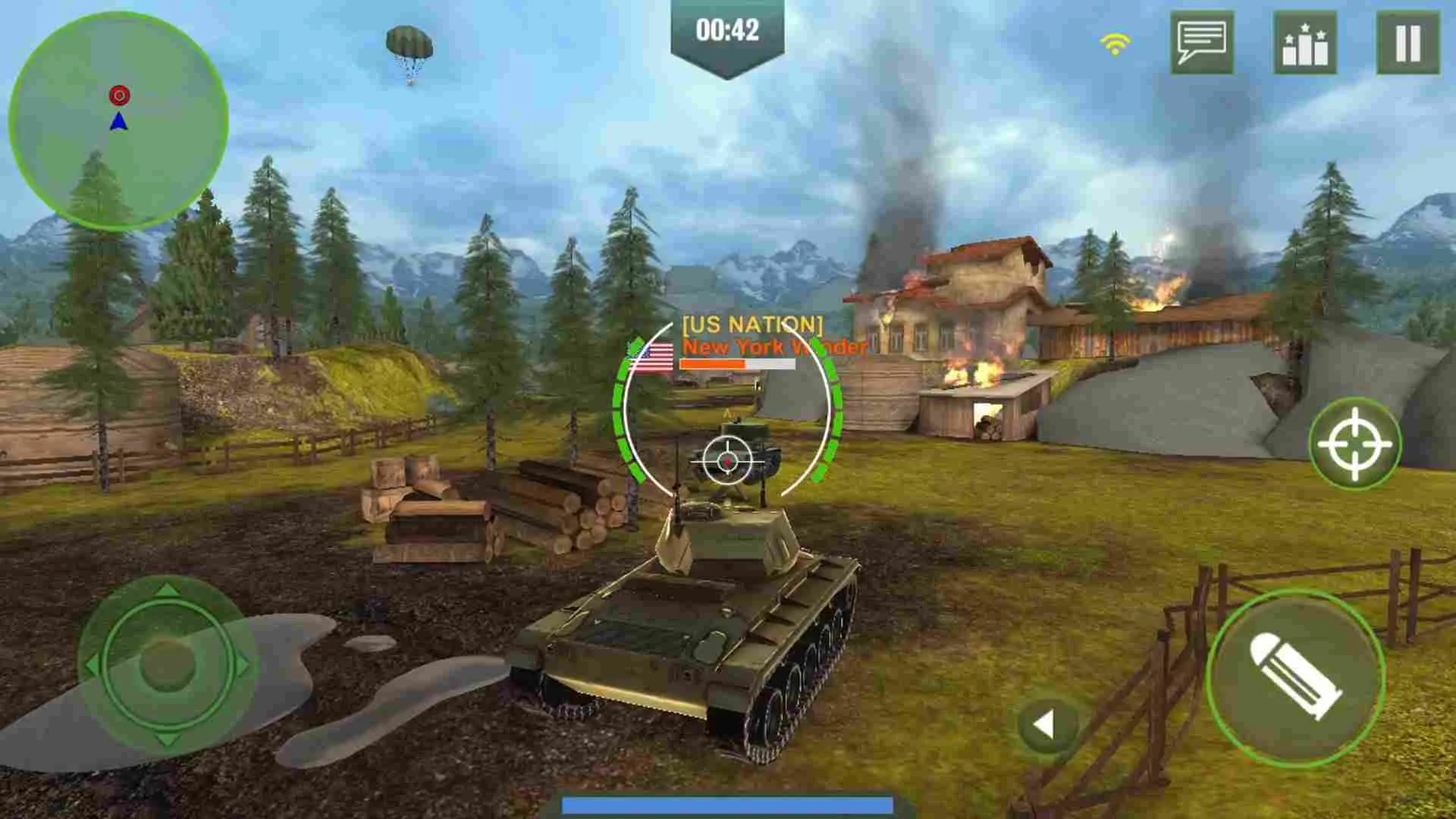 Ảnh 2 của War Machines Mod APK (Vô Hạn Tiền, Địch Trên Radar) v8.43.6 Cảnh xe tăng chiến đấu trên bản đồ thành phố trong War Machines Mod