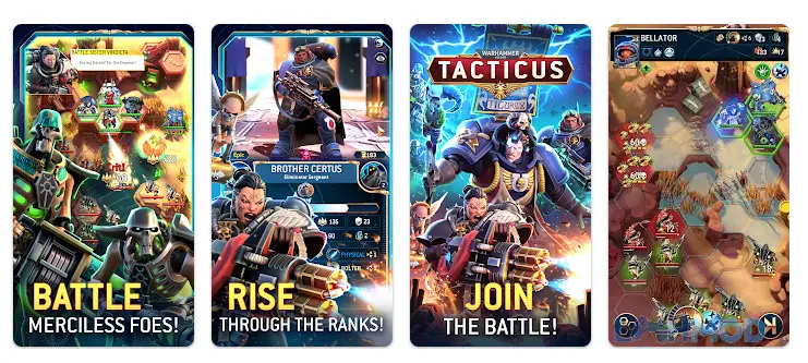 Ảnh 3 của Tải Warhammer 40000 Tacticus Mod Apk v1.22.25 (Vô Hạn Tiền) Một chiến binh Space Marine của Warhammer 40,000 Tacticus đang giơ vũ khí
