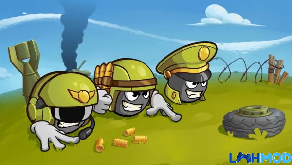 Ảnh 2 của Tải Warlings 2: Total Armageddon MOD APK 2.2.3 (MOD Vô hạn tiền) cho Android iOS Minh họa các loại vũ khí và phương tiện nâng cấp trong Warlings 2