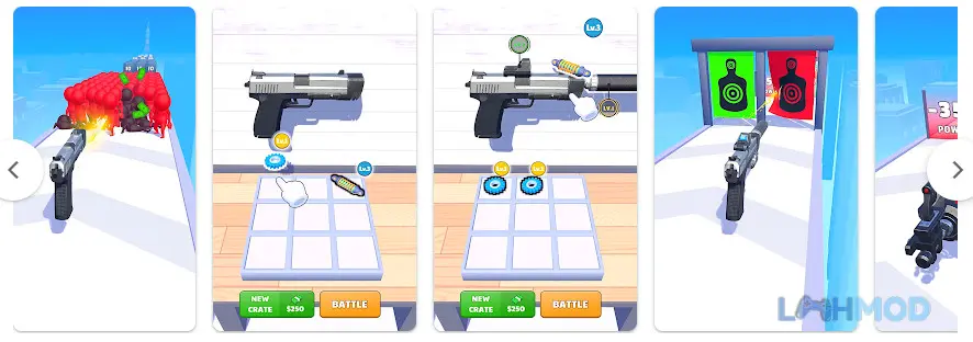 Ảnh 2 của Tải Weapon Master Gun Shooter Run Apk v2.18.0 cho Android iOs Một tay súng đang đối mặt với nhiều kẻ địch trên đường chạy đầy chướng ngại vật