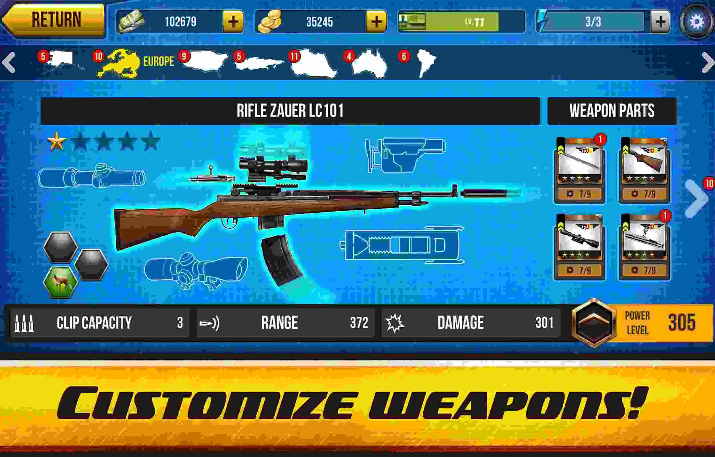 Ảnh 4 của Wild Hunt Sport Hunting Games Mod APK 1.465 (Menu, Vô Hạn Đạn) Màn hình chọn súng và nâng cấp trong Wild Hunt: Sport Hunting Games Mod