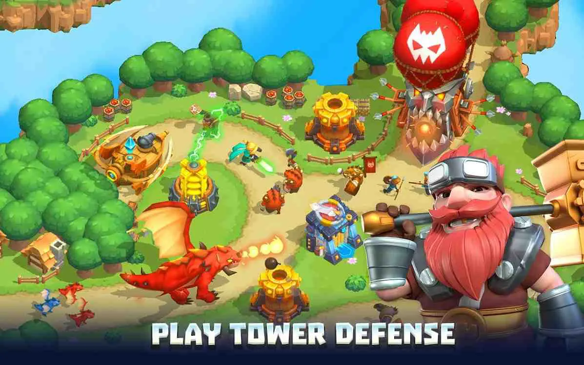 Ảnh 3 của Tải game Wild Sky TD Mod APK 1.75.9 (Menu, Vô Hạn Tiền) Quân đội Wild Sky TD Mod chiến đấu trên bản đồ