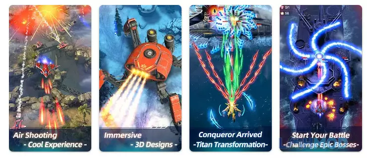 Ảnh 2 của Wing Fighter Mod Apk 1.7.502 (God Mod, One Hit, Energy) Cảnh chiến cơ Wing Fighter đang giao tranh trên bầu trời