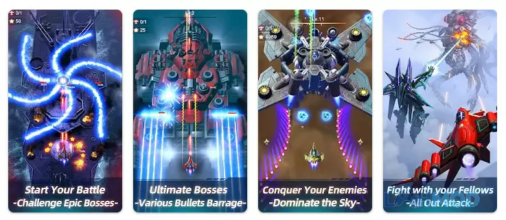 Ảnh 3 của Wing Fighter Mod Apk 1.7.502 (God Mod, One Hit, Energy) Cảnh chiến cơ Wing Fighter phóng tên lửa về phía kẻ thù