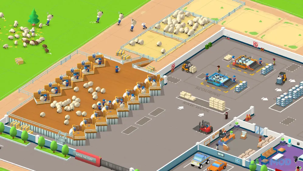 Ảnh 3 của Tải Wool Inc Idle Factory Tycoon Apk 0.0.64 cho Android iOs Công nhân đang vận hành máy móc trong nhà máy sản xuất len