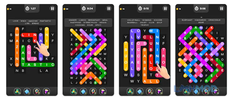 Ảnh 1 của Tải Word Bend Apk 1.3.14 cho Android iOs Giao diện game Word Bend với các ô chữ và danh sách từ cần tìm